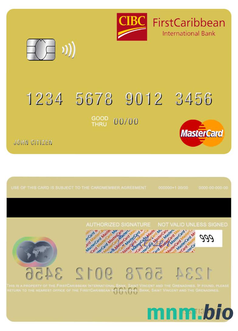 Saint Vincent and the Grenadines FirstCaribbean International Bank przykład karty mastercard w formacie PSD
